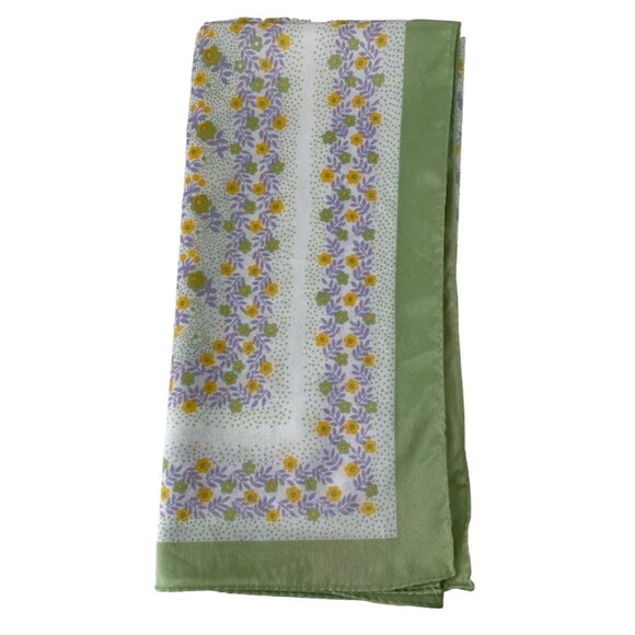 Vintage Yellow Purple Green Floral Print Square Scarf 100% Polyamide Nylon - Picture 1 of 6